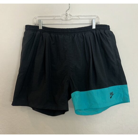 RARE VTG 90s‎ Nike Spellout Swoosh Nylon Black Teal  Swim Trunks Shorts XL - Picture 4 of 9
